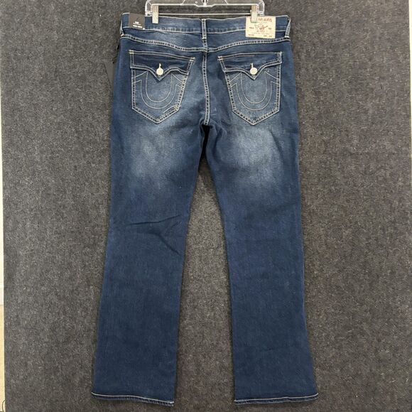 True Religion Bill Relaxed Jeans Men's 36x33.5 Dark Wash SN Flap Bootcut - Picture 3 of 15